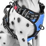 PoyPet No Pull Dog Harness, No Choke Front Lead Dog Reflective Harness, Adjustable Soft Padded Pet Vest with Easy Control Handle for Small to Large Dogs(Blue,XL)
