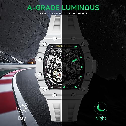TSAR BOMBA Men's Automatic Watch Skeleton Watch Luxury Barrel Mechanical Watch 50m Waterproof Analog Watch