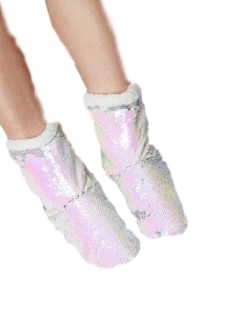 PrimarkWhiteSilverSequin Slipper BootsMermaidSize 35WarmCosy