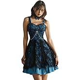 Rgothic Gothic Victorian Lorita Floral Lace Overlay Cross Chain Ruffles Layered A Line Goth Vintage Dress
