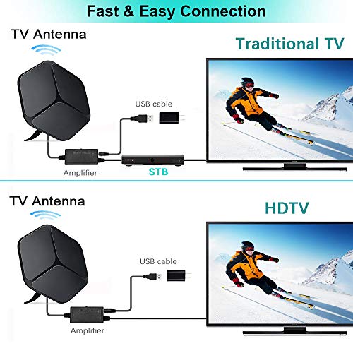 ã€2019 Upgradedã€‘ HDTV Antenna Indoor Digital TV Antenna, 60-80 Miles Range HD Antenna with Detachable Amplifier Signal Booster and 16FT Coaxial Cable - Extremely High Receptionï¼ˆBlackï¼‰