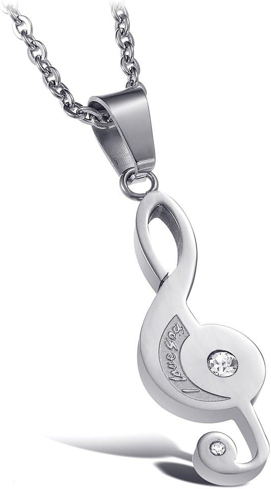 Trusuper His & Hers Couples Key Sol Music Symbol Pendant Necklace Set Lover Chain Crystal Drill