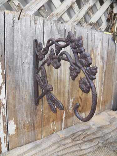 Heavy Cast Iron 11" x 9" DRAGONFLY Plant Hanger Holder Hook Bird House Feeder Lantern