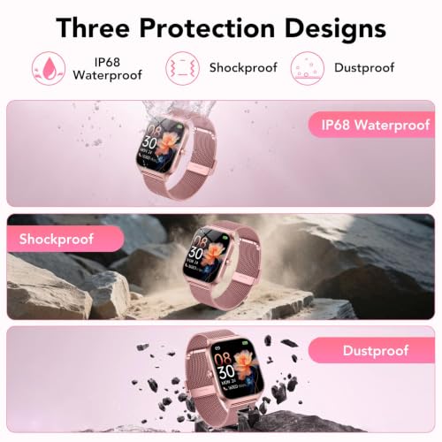 CASCHO Women's Smartwatch, 1.85 Inch Smartwatch with Call/Answer, 120+ Sports Smart Watch with Pedometer/Sleep, Fitness Tracker for iOS Android – Elegant Rose Gold 7