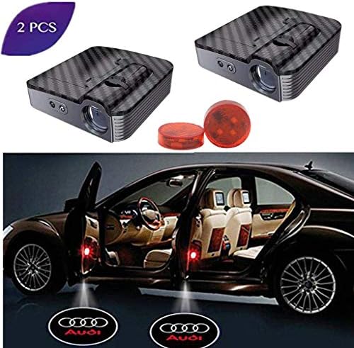 YOJOHUA Wireless Universal LED Car Door Welcome Light Laser Car Door Shadow Led Projector Logo Wireless Car Welcome Door for Audi All Models (2 Pcs Welcome Llight & 2 Pcs Car Door Warning Light)