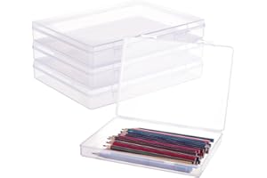 BENECREAT 4 Pack 8.8x6.5x1.2 Large Rectangle Clear Plastic Storage Containers Large Box Case with Double Buckles for Cards, Pens, Beads and Jewelry Findings