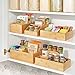 mDesign Bamboo Wood Food Storage Bin with Divided 3 Compartments and Sloped Front for Kitchen Cabinet, Pantry, Shelf to Organize Seasoning Packets, Powder Mixes, Spices, Snacks - Natural