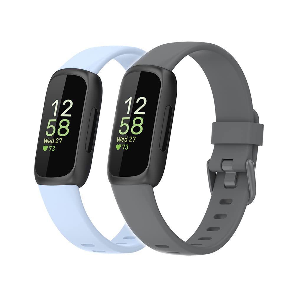 CZhkg 2pcs Smart Watch Strap for Fitbit Inspire3 Strap, Sport Silicone WatchBand Armband Strap, Replacement Bracelet Wristband Wrist Strap Loop for Fitbit Inspire3 Watch (S, grey blue)