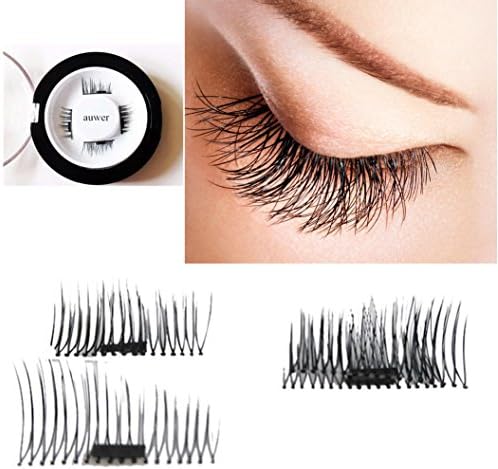 Auwer New Ultra-thin 0.4mm Magnetic Eye Lashes 3D Fiber Reusable False Magnet Eyelashes Extension Fake Eye Lashes Voluminous Makeup (F)