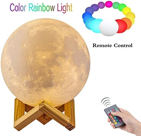 Night Light 3D Printing Moon Lamp,AMZSTAR 16 Colors RGB Moonlight Desk Lamp USB Rechargeable with Touch / Remote Control Dimmable Table Lights for Home Decoration &amp; Christmas Gifts (7.87 inch/20 CM)