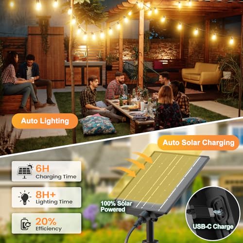 Quntis 16M Guirnalda Luces Exterior Solar & USB-C, 16 LEDs Bombillas Cadena Solares Exterior con Control Remoto, Impermeable IP65 Luz Solares Decorativas para Jardín, Terraza, Patio, Boda, Navidad