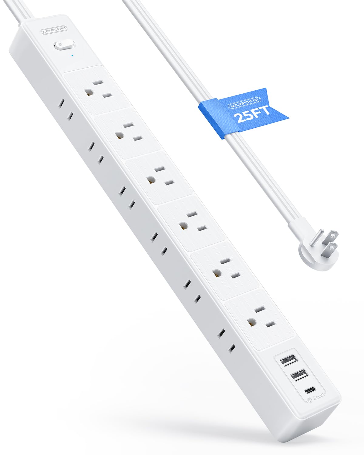 Photo 1 of 25 FT Flat Extension Cord with 12 AC Outlets with 3 USB Ports (1 USB C), 1875W 15A 14 Gauge 3 Prong, 1080J Long Surge Protector Power Strip, On-Off Switch, Mountable for Home Office Garage Workshop