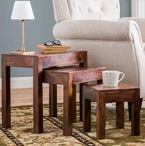 UdaipurCraft Indian Sheesham Wood Set of 3 Nesting Table for Living Room/Wooden Table/Beside Table.