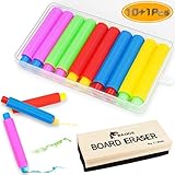 Nexxxi 10 Pcs Colorful Plastic Chalk Holder, Adjustable Chalk Clip with a Wood Chalkboard Eraser and Storage Case for School Supplies
