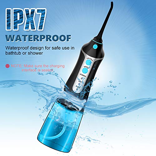 Cordless Water Flosser Oral Irrigator, Nicefeel 300ML 2 Tip Case Portable and Rechargeable Water Flossing for Travel, IPX7 Waterproof 3 Mode Teeth Cleaner with Tongue Cleaner, 4 Jet Tips for Home - Thumbnail 3