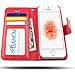 AMOVO Case for iPhone SE [2 in 1], iPhone SE Wallet Case [Detachable Wallet Folio] [Premium Vegan Leather] iPhone SE 5 5S Leather Case with Wrist Strap (Red)