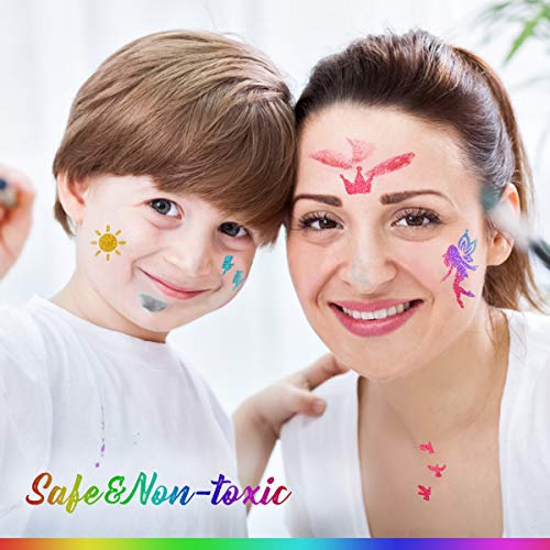 Glitter Tattoo Set, Luckyfine New Glitter Tattoo Kit with (24 Large Glitter Colors, 125 Cool Tattoo Stencils, 2 Glittered Glue, 5 Brushes) Glitter Temporary Tattoos for Kids, Teenagers and Adults - Thumbnail 4