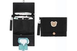 MOMIGO Baby Diaper Bag Organizer Pouches - Waterproof Pod Foldable Diaper Organizer Set, Cute Bear Bag Gift for Baby Shower (Black)