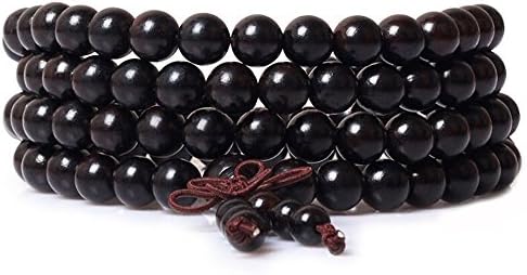 Unisex 108 Natural Wood Bracelet Link Wrist Necklace 8mm Beaded (Black_108_8mm)