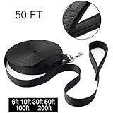 Hi Kiss 6ft 30ft 50ft 100ft 160ft 200feet Black Extra Long Line Training Dog Leash - For Large,Medium and Small Dogs - Long Lead - Great for Training, Play, Camping, or Backyard - 50FT