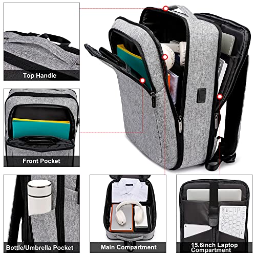 Marengo Business Laptop Backpack with USB Charging Port, Waterproof Anti-Theft Flight Approved Travel Daypack for Men Women Fit 15.6 inch Laptop, Grey