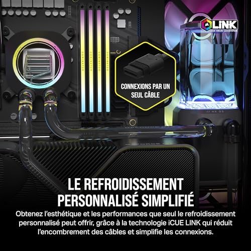 Hydro X Series iCUE Link XH405i Kit de Watercooling Personnalisé – Waterblock pour Processeur XC7 Elite – Pompe/Réservoir D5 XD5 Elite – 3 Ventilateurs RGB QX120 – Gris Furtif