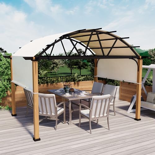 HAPPATIO 10' X 13' Outdoor Pergola with Sling Retractable Canopy, Wood-Like Aluminum Patio Pergola Shade for Patio, Backyard, Garden,Poolside image 24