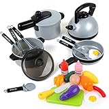 BeebeeRun 22 Pcs Kids Kitchen Pretend Play Toys, Cookware Toys with Pots and Pans for Toddlers Girls Boys, Cooking Playset Toys for 2 3 4 5 6 7 Years Old, Kitchen Playset Accessories with Play Food
