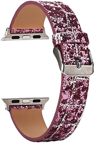 Moonooda Replacement Watch Bands 42mm 44mm Women, Bling Glitter Strap Belt Compatible with Series 4/3/2/1, Pink and Silver
