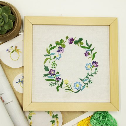 Embroidery Kit for beginners, Gift Set, Garland-Purple Design (No Frame)
