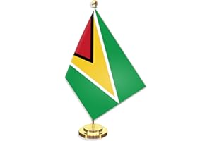 Guyana Desk Small Flag Set,5×8 Inch Guyanese Mini Desktop table Banner,12 inch Metal Solid Pole Decor,Tiny Digital Printed Po