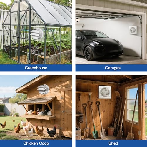 ecoCalm Solar Fan with Thermostat and Battery, 8" Exhaust Fan with 25W Bifacial Solar Panel, Greenhouse Fan Kit for Outside, Garage, Shed, Camping