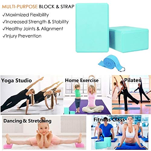 MOREFUN-2-Yoga-Blocks-and-Strap-Set-2pcs-EVA-Foam-Brick-9x6x3-and-8ft-Yoga-Resistance-Strap-to-Support-and-Deepen-Poses-Great-for-Yoga-Pilates-Workout-Fitness-Gym