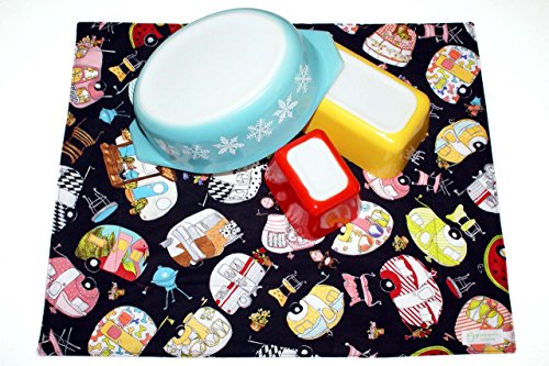 Dish Drying Mat - Pet Placemat - Appliance Mat - Camping Mat - Glamper Campers on Black - 16"x20" - Thumbnail 3