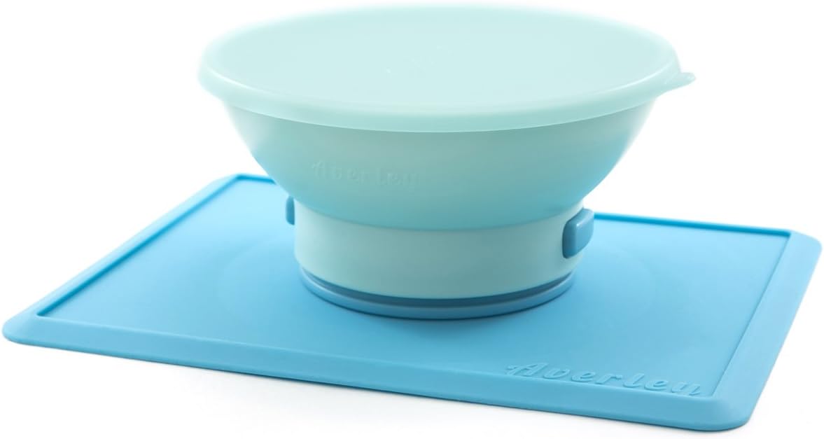 Averley Suction Placemat with Detachable Feeding Bowl (Light Blue Placemat, Mint Bowl)