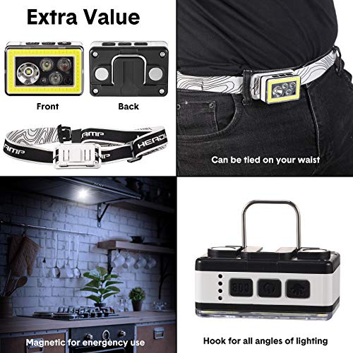 USB Rechargeable Headlamp Flashlight, 4 Colors 10 Modes Lightweight LED Headlights with Hand Induction Sensor IP45 Waterproof for Outdoor Reading Running Camping Hiking Cycling Fishing Hard Hat Helmet