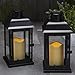 LampLust Outdoor Solar Powered Lantern with Flameless LED Pillar Candle, 11 Inch Tall, Set of 2, Waterproof, Black Metal, Hanging Decorative Candle Lamp for Porch, Floor or Patio Home Decor
