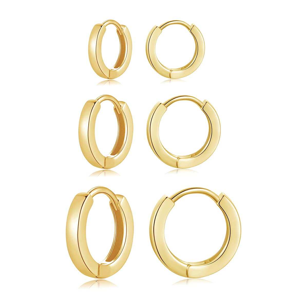 Deyanse Silver Hoop Earrings for Women, Hypoallergenic 925 Sterling Silver Small Tiny Cartilage Hoops, 3 Pairs Gold Huggie Hinged Unisex Sleeper Earring Set for Pierced Ears Size: 9/11/13mm