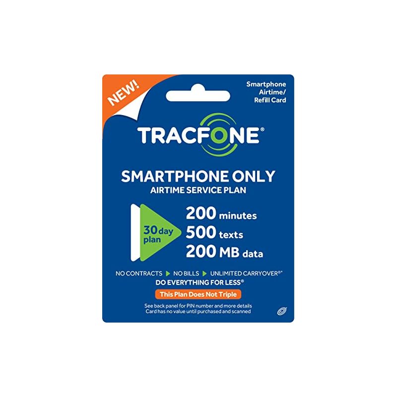 Tracfone Smartphone Only Airtime Service Plan 30 Days, 200 Minutes