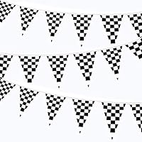 LEVOSHUA 100ft Checkered Black and White Flags Racing Pennant Flag Banners for Kids Nascar Race Car Party Decor