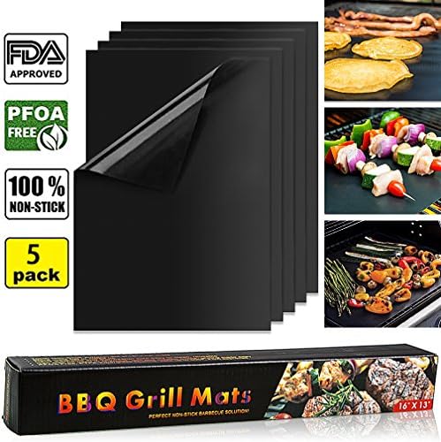 BBQ Grill Mat- Non Stick BBQ Grilling Mats- Heat Resistant, Heavy Duty, Durable, Reusable, and Easy to Clean Baking Mats for Electric Grill Gas Charcoal BBQ- Extended Warranty 16’’ x13’’ (Black Mat)