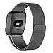 iGK For Fitbit Versa Bands, Stainless Steel Milanese Loop Metal Mesh Bracelet Sport Strap with Unique Magnet Lock Wristbands Replacement Band for Fitbit Versa Black Large