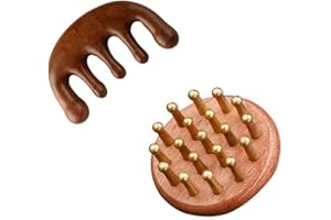 SMOWFES Wooden Scalp Massager & Hair Scrubber - Manual Head Massager with Sandalwood for Scalp Care, Portable Handheld Hair Growth Tool, Comfier Scalp Relaxation Brush for Stress Relief & Spa(Two-Piece Set)