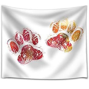 Fun and Colorful Splattered Watercolor Paw Prints - Fabric Tapestry, Home Decor - 51x60 inches