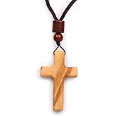 1.5 Inch Olive Wood Cross Necklace – Handcrafted Christian Pendant with Cotton Cord – Small Wooden Faith Cross for Car Mirror, Wall, or Gift – Ideal for Church & Home – Gift Card Included