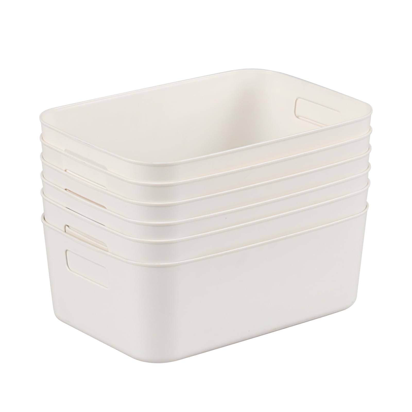 Haodehen 6 Packs Plastic Storage Boxs, 24.5 X 16.5 X 9.5 Open Organizer Containers Bins for Bathroom, Kitchen, Closet, Pantry, Fridge, White
