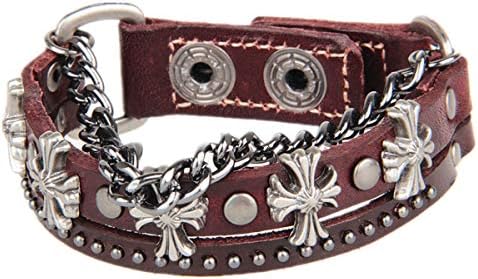 Qijavan Punk Chrome Hearts Cross Rivets Tri-Layer Leather Chain Bracelet with Jewelry Box,Cross Bracelet for Women,Men