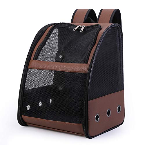 C&W Bird Carrier with Wooden Stand Bird Travel Cage Leather Pet Travel Carrier Small Parrot Supplies, 13 x 11x16 in
