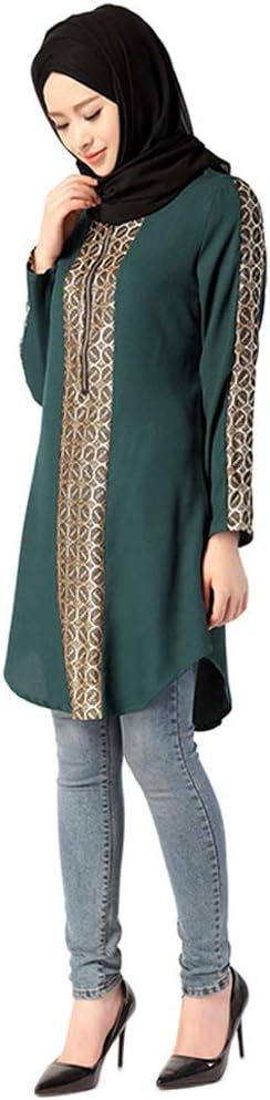 Zhuhaixmy Women Muslim Printed Shirts Dress, Arabic Abaya Islamic Clothing Dubai Kaftan Loose A-line Blouse M-XL