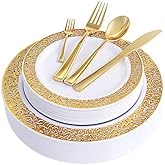 WDF 150PCS Gold Plastic Plates Set - Gold Plates 25Guests Gold Disposable Dinnerware Sets for Wedding Party Birthday